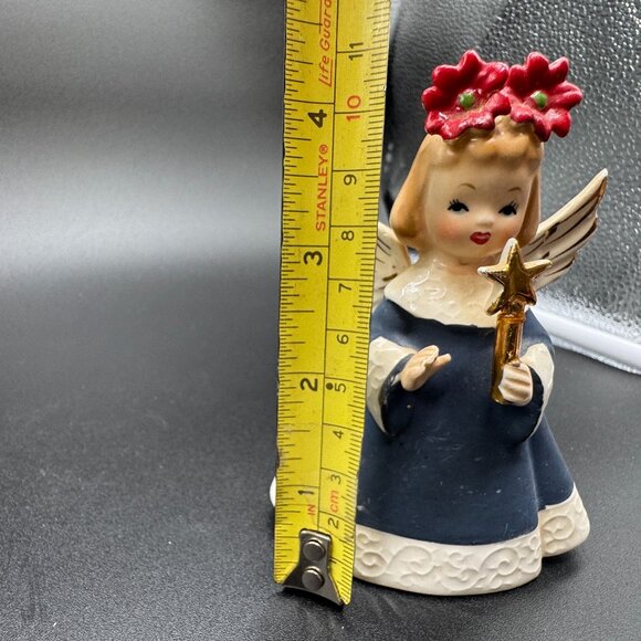 Vintage Porcelain figurine Christmas Angel Blue Poinsettia Star Japan GE6474 - Picture 6 of 6